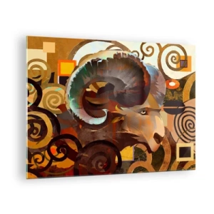 Glasbild - Bild auf glas - Ein künstlerisches Bild eines Widders in einer geometrischen und spiralförmigen Komposition. - 70x50cm - Magie - Religionen - Rituale - Moderne Wanddekoration für Wohnzimmer und Schlafzimmer ARTTOR