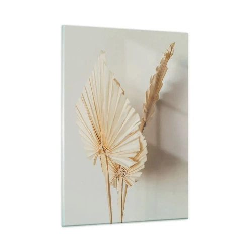Glasbild - Bild auf glas - Getrocknete Palmblätter in Beigetönen auf hellem Hintergrund - 50x70cm - Wenn Sie Erleichterung brauchen - Moderne Wanddekoration für Wohnzimmer und Schlafzimmer ARTTOR