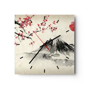 Wanduhr - Glasuhr - Eine malerische Landschaft mit einem Berg, Kirschblüten und Sonnenschein - 30x30cm - Liebe Japan - Moderne Wanddekoration für Wohnzimmer und Schlafzimmer ARTTOR