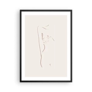 Poster in einem schwarzem Rahmen - Eine minimalistische Strichzeichnung einer weiblichen Silhouette auf hellem Hintergrund. - 50x70cm - Die Form des Verlangens - Moderne Wanddekoration für Wohnzimmer und Schlafzimmer ARTTOR