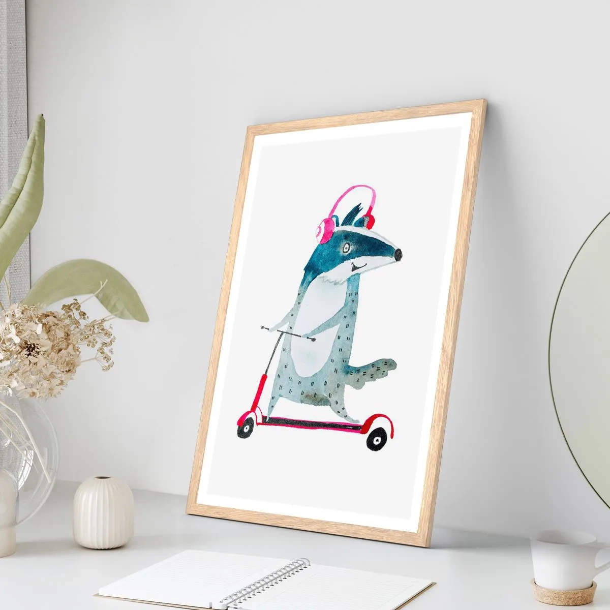 Poster in einem Rahmen aus heller Eiche - Dachsfreude - 61x91 cm