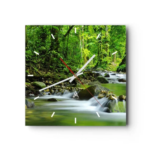 Wanduhr - Glasuhr - Ein Bach in einem üppigen tropischen Wald - 30x30cm - Schwimmen Sie in einem Meer aus Grün - Moderne Wanddekoration für Wohnzimmer und Schlafzimmer ARTTOR