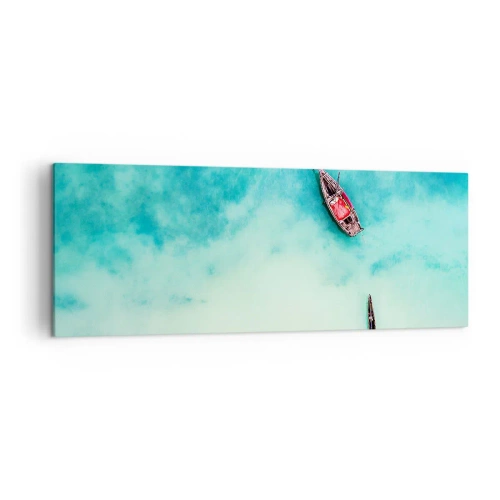 Bild auf Leinwand - Leinwandbild - Boote auf türkisfarbenem Wasser aus der Vogelperspektive - 140x50cm - Denn an den Stränden von Sansibar, wenn der Wasserüberschuss ... - Moderne Wanddekoration für Wohnzimmer und Schlafzimmer ARTTOR
