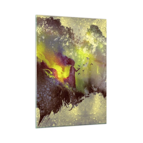 Glasbild - Bild auf glas - Das Gesichtsprofil einer Frau voller Natur und farbenfroher Effekte. - 50x70cm - Mutter Natur - Moderne Wanddekoration für Wohnzimmer und Schlafzimmer ARTTOR