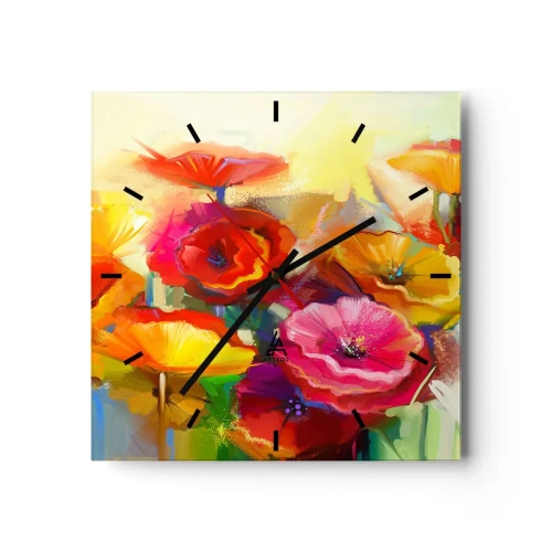 Wanduhr - Glasuhr - Bunte abstrakte Blumen auf hellem Hintergrund - 30x30cm - Nicht nur rot - Moderne Wanddekoration für Wohnzimmer und Schlafzimmer ARTTOR