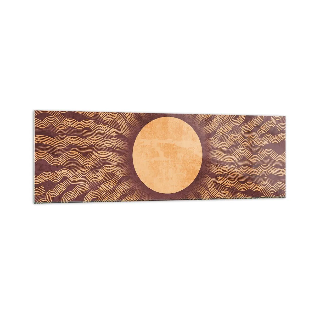 Glasbild - Bild auf glas - Sonniges Muster mit Strahlen auf einem Hintergrund in Brauntönen - 160x50cm - Sonnensymbol - Moderne Wanddekoration für Wohnzimmer und Schlafzimmer ARTTOR