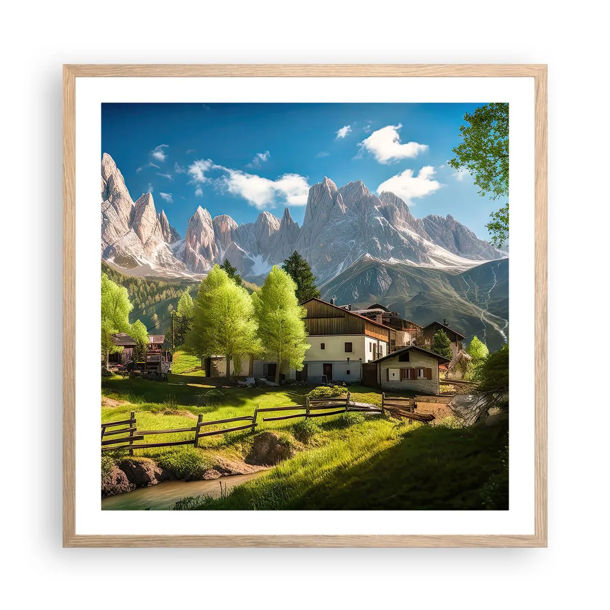 Poster in einem Rahmen aus heller Eiche - Alpenidylle - 60x60 cm
