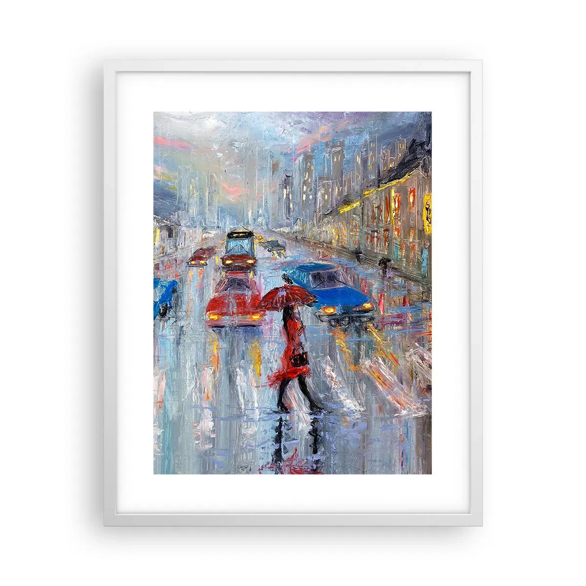 Poster in einem weißen Rahmen - Regnerischer Nachmittag in der Stadt - 40x50 cm