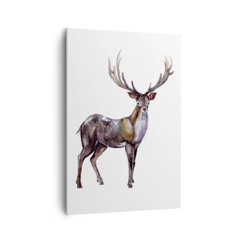 Bild auf Leinwand - Leinwandbild - Aquarell-Illustration eines Hirsches mit majestätischem Geweih - 70x100cm - König des nördlichen Waldes - Moderne Wanddekoration für Wohnzimmer und Schlafzimmer ARTTOR