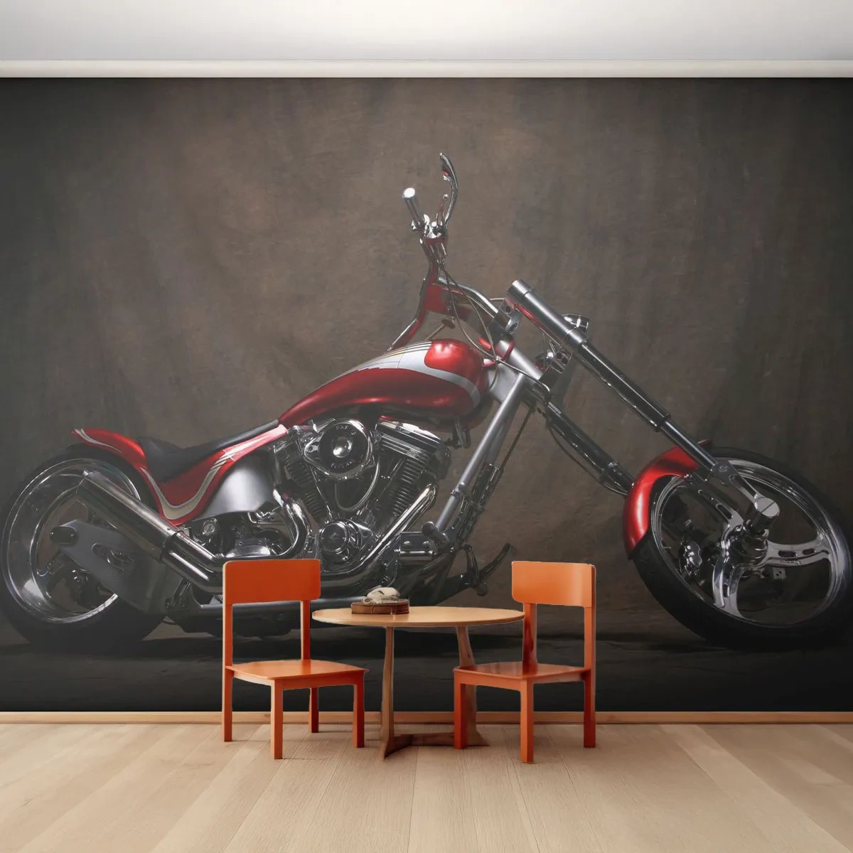 Maßgeschneiderte Fototapete Premium Sand - Rote und silberne Schönheit - Motorrad, Zerhacker, Automobil