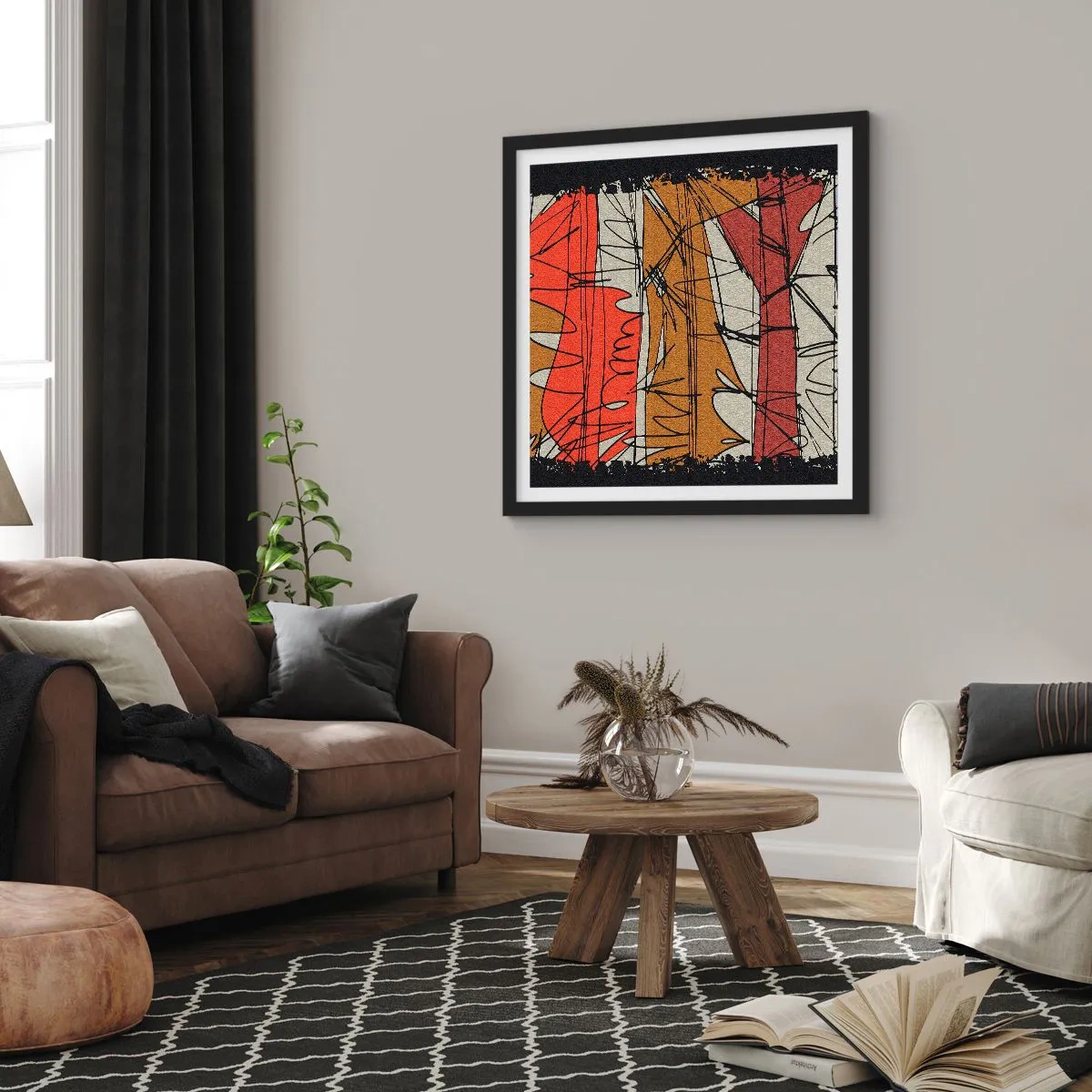 Poster in einem schwarzem Rahmen - Spontane Komposition - 60x60 cm
