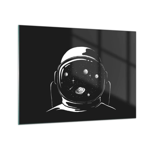 Glasbild - Bild auf glas - Astronaut mit Sternen und Planeten in seinem Helm auf schwarzem Hintergrund - 70x50cm - Schöne Aussicht - Moderne Wanddekoration für Wohnzimmer und Schlafzimmer ARTTOR