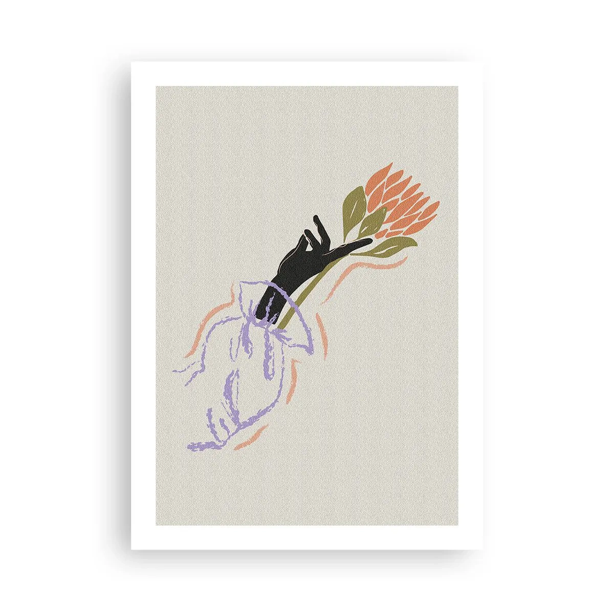 Poster - Abstrakte Zeichnung einer Hand, die einen Blumenstrauß hält - 50x70cm - Schwesterliche Berührung - Moderne Wanddekoration für Wohnzimmer und Schlafzimmer ARTTOR