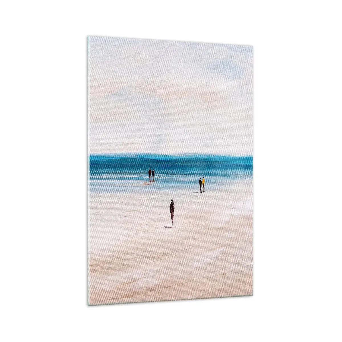 Glasbild - Bild auf glas - Ein Strand mit Menschen vor der Kulisse eines ruhigen Meeres - 70x100cm - Natürliches Bedürfnis - Moderne Wanddekoration für Wohnzimmer und Schlafzimmer ARTTOR