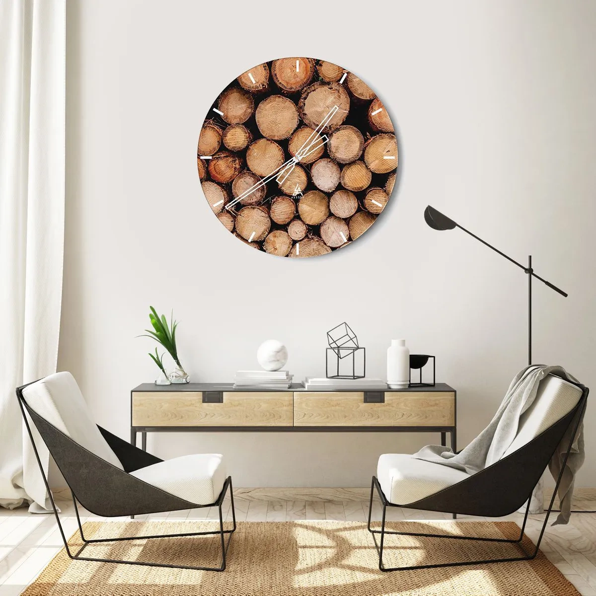 Wanduhr - Glasuhr - Abgeschnittene Baumstämme in natürlicher Komposition angeordnet - 30x30cm - Ein neuer Anfang - Moderne Wanddekoration für Wohnzimmer, Küche und Schlafzimmer ARTTOR