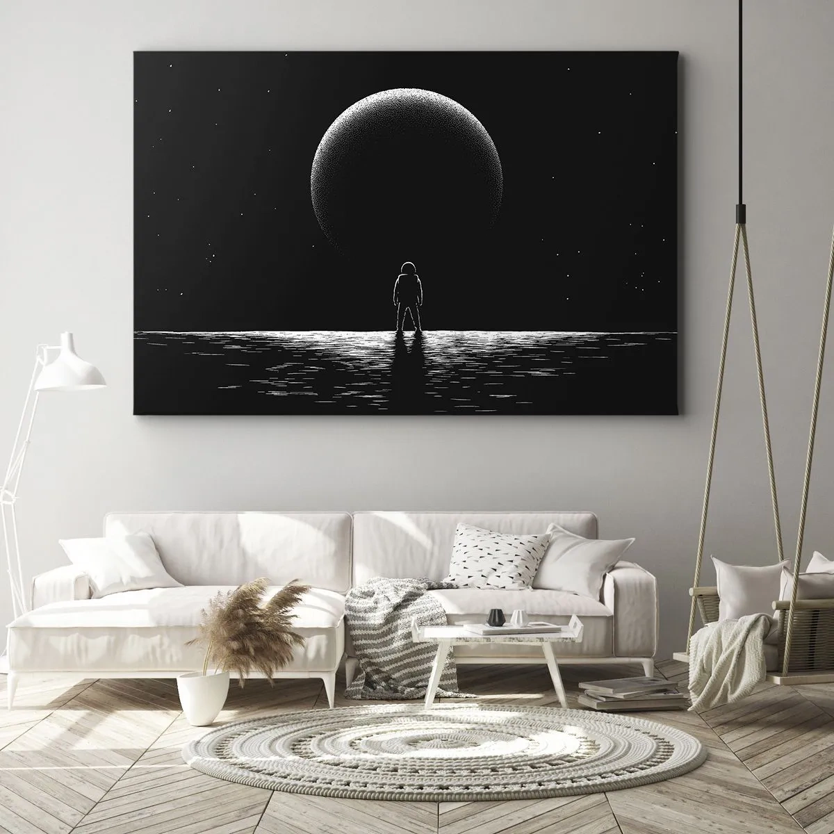 Bild auf Leinwand - Leinwandbild - Ein Astronaut vor dem Hintergrund eines großen Planeten im Weltraum - 70x50cm - Angesicht zu Angesicht - Moderne Wanddekoration für Wohnzimmer und Schlafzimmer ARTTOR