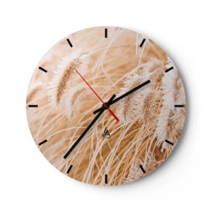 Wanduhr - Glasuhr - Nahaufnahme von goldenem Gras, das im Wind schwankt - 30x30cm - Das goldene Rauschen des Grases - Moderne Wanddekoration für Wohnzimmer, Küche und Schlafzimmer ARTTOR