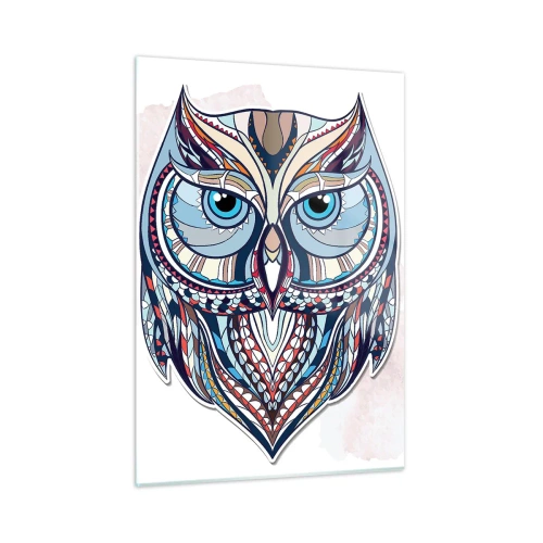 Glasbild - Bild auf glas - Buntes, geometrisches Porträt einer Eule - 50x70cm - Aufwendige Ziereule - Moderne Wanddekoration für Wohnzimmer und Schlafzimmer ARTTOR