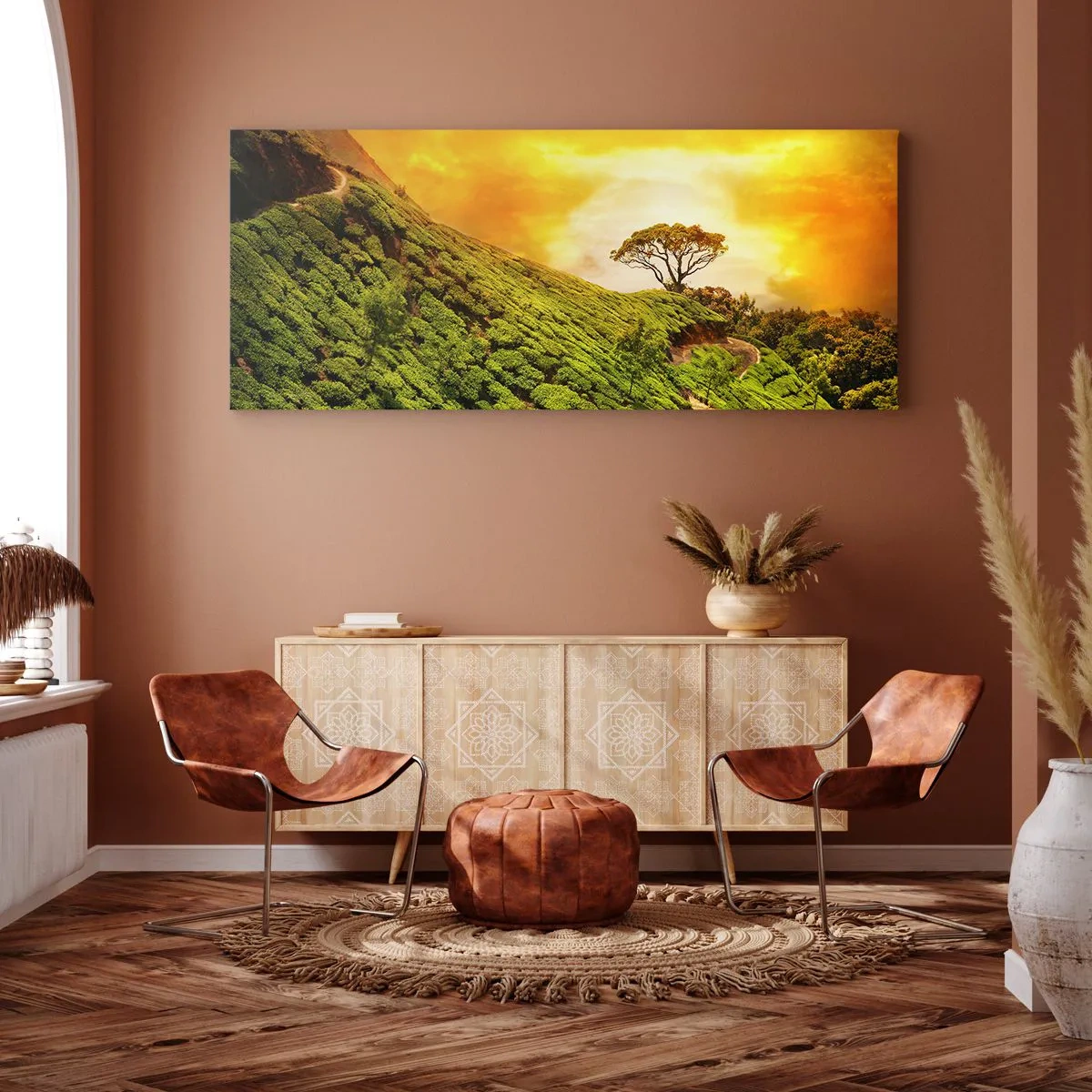 Bild auf Leinwand - Leinwandbild - Ein gewundener Weg, ein grüner Hang - 100x40 cm