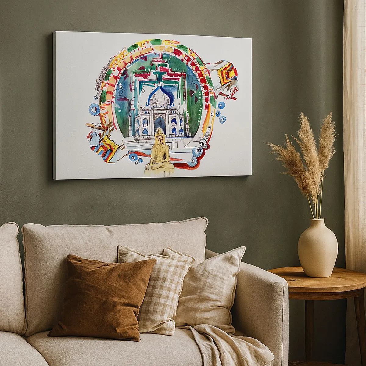 Bild auf Leinwand - Leinwandbild - Eine farbenfrohe Illustration der indischen Architektur - 70x50cm - Hinduistisches Weltgleichgewicht - Moderne Wanddekoration für Wohnzimmer und Schlafzimmer ARTTOR