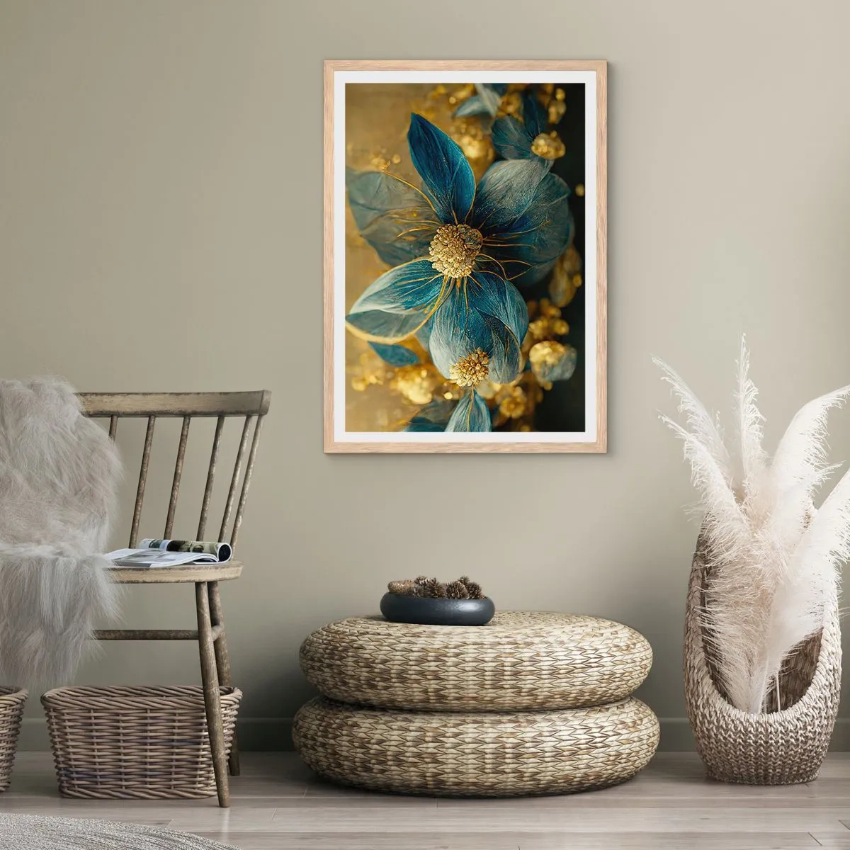 Poster in einem Rahmen aus heller Eiche - Mit Gold blühen - 70x100 cm