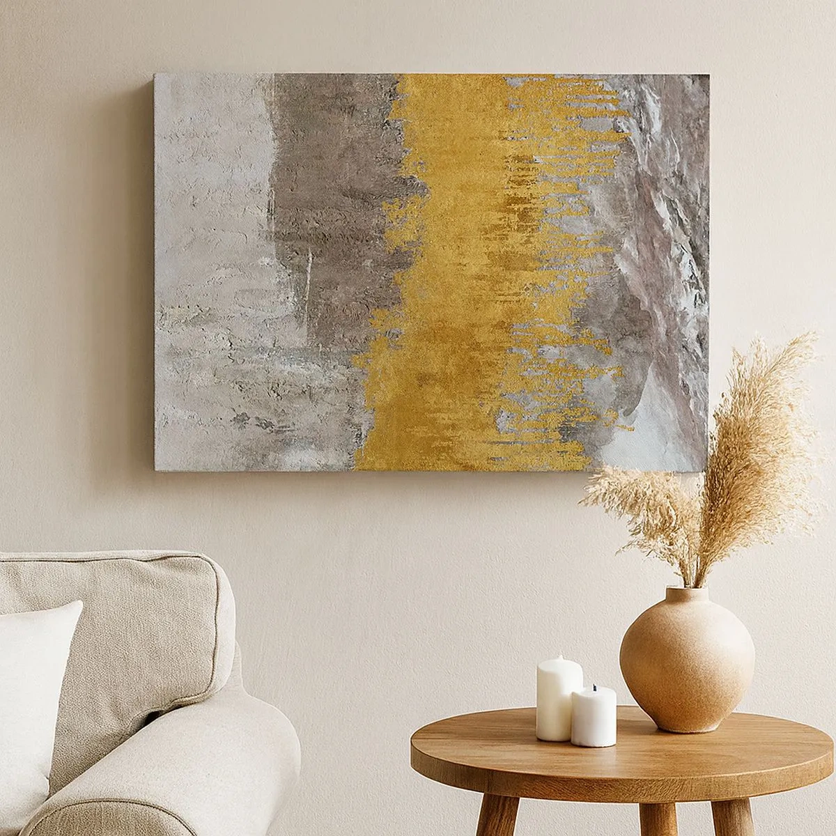 Bild auf Leinwand - Leinwandbild - Abstraktes Muster in Gold und Beige - 70x50cm - Goldene Explosion - Moderne Wanddekoration für Wohnzimmer und Schlafzimmer ARTTOR