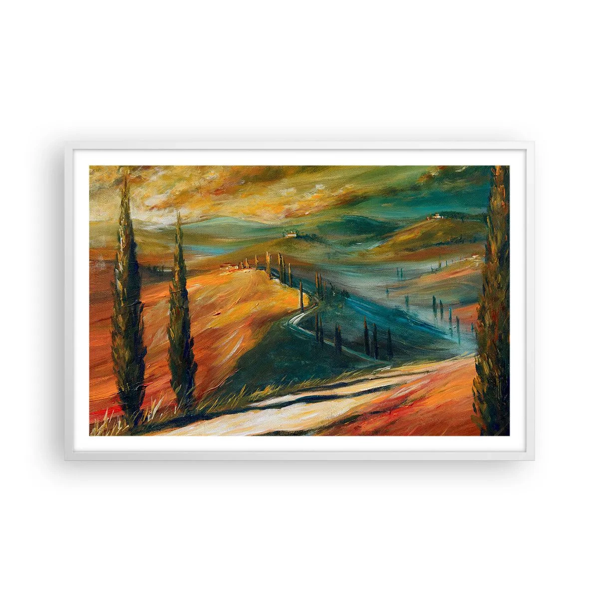 Poster in einem weißen Rahmen - Toskanische Landschaft - 91x61 cm
