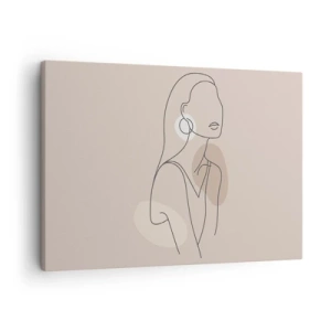 Bild auf Leinwand - Leinwandbild - Minimalistische Illustration einer Frau mit Umrissen auf beigem Hintergrund - 70x50cm - Mädchenhafte Ikone - Moderne Wanddekoration für Wohnzimmer und Schlafzimmer ARTTOR