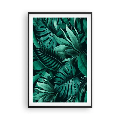 Poster in einem schwarzem Rahmen - Die Tiefe des tropischen Grüns - 61x91 cm