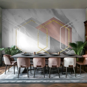 Fototapete Premium Sand - Geometrische Formen auf Marmorhintergrund - 100x70cm - Kettenkomposition - Moderne Wanddekoration für Wohnzimmer und Schlafzimmer ARTTOR
