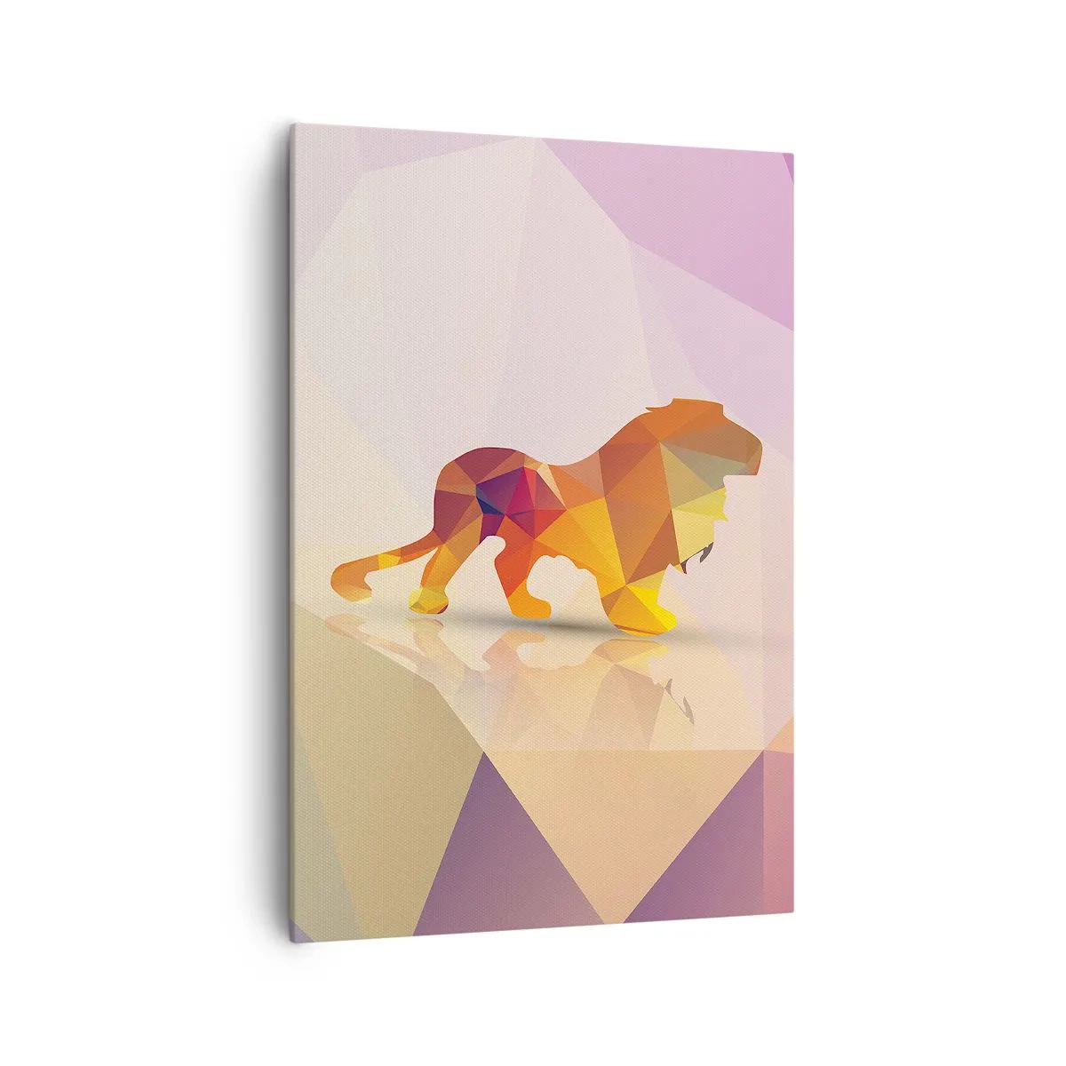 Bild auf Leinwand - Leinwandbild - Geometrische Silhouette eines Löwen in Gelb- und Orangetönen - 70x100cm - Der Diamantenkönig - Moderne Wanddekoration für Wohnzimmer und Schlafzimmer ARTTOR
