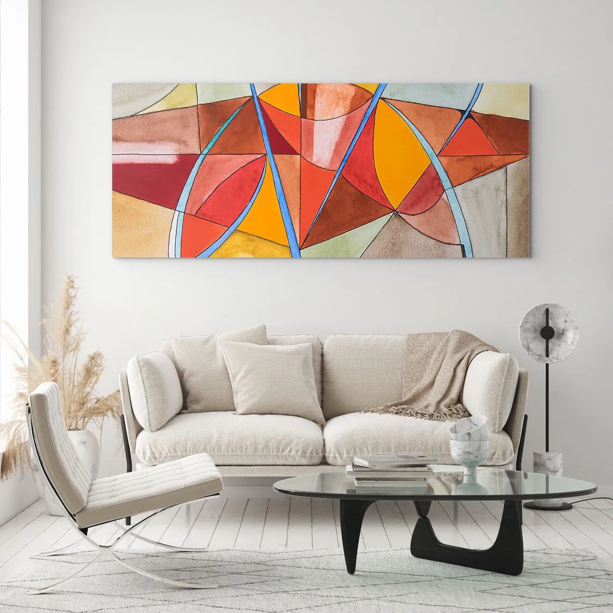 Glasbild - Bild auf glas - Eine abstrakte Komposition in lebendigen geometrischen Farben. - 140x50cm - Das Karussell, das Traumkarussell - Moderne Wanddekoration für Wohnzimmer und Schlafzimmer ARTTOR