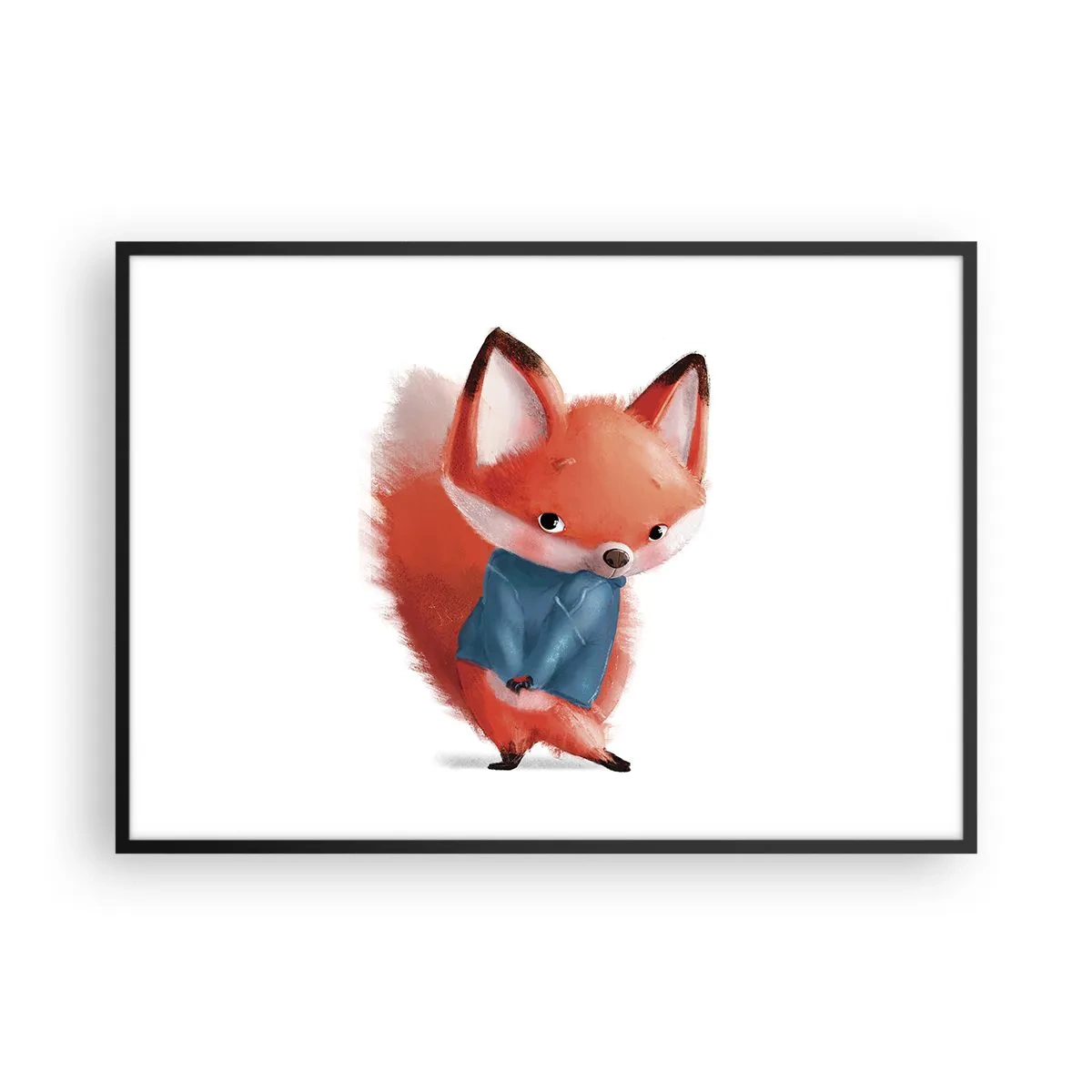 Poster in einem schwarzem Rahmen - Ein süßer Fuchs im blauen Anzug - 100x70cm - Steht mir das gut? - Moderne Wanddekoration für Wohnzimmer und Schlafzimmer ARTTOR