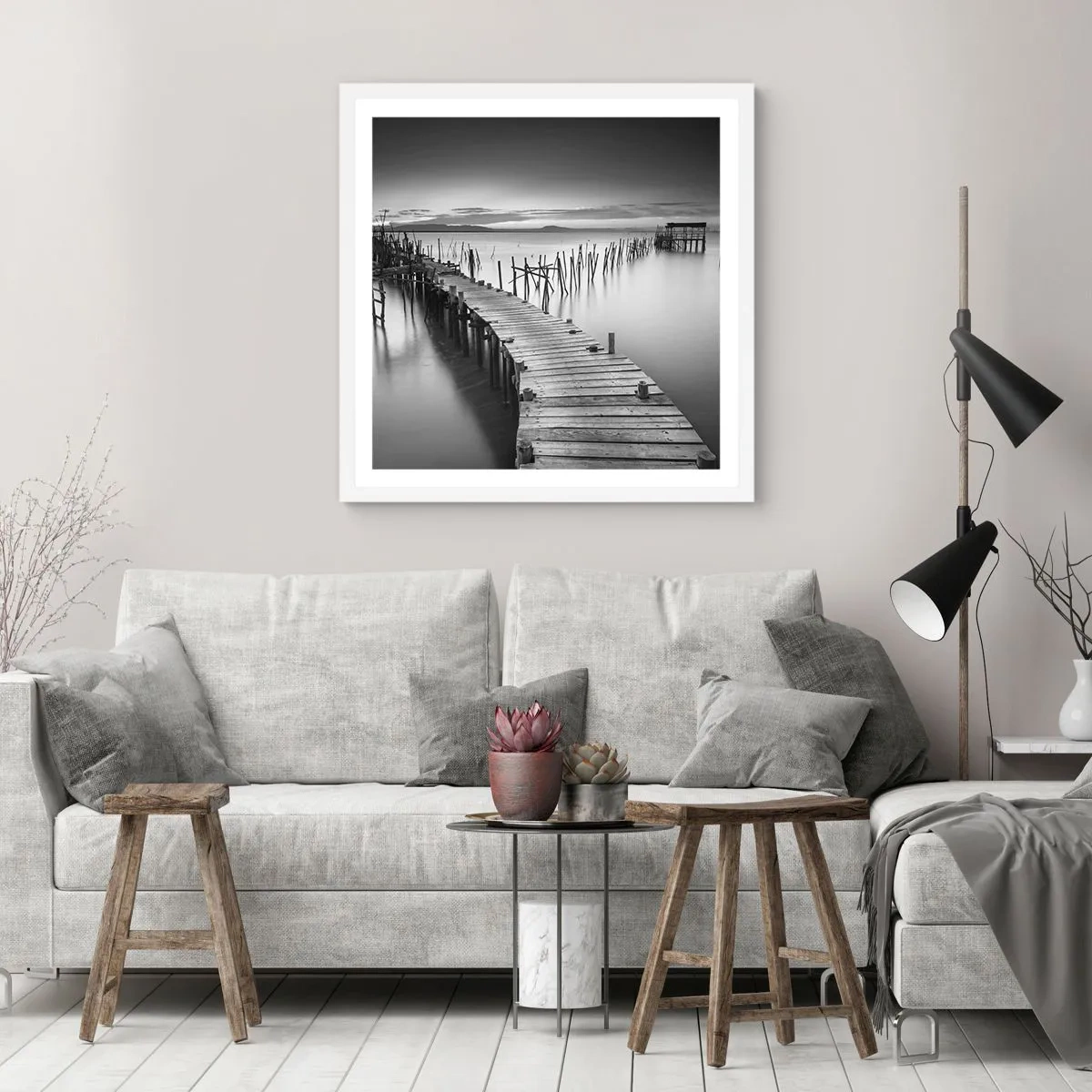 Poster in einem weißen Rahmen - Der Frieden eines vergessenen Ufers - 60x60 cm