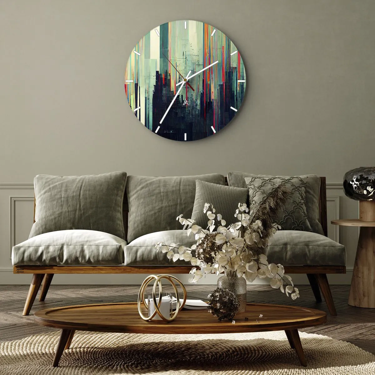 Wanduhr - Glasuhr - Futuristische Stadt - 30x30 cm