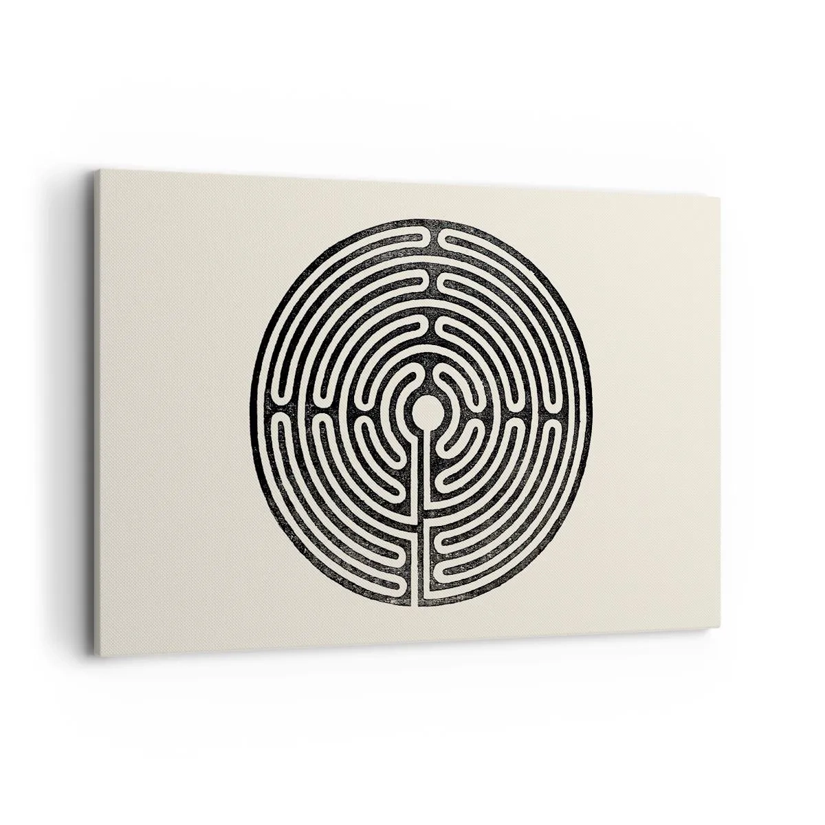 Bild auf Leinwand - Leinwandbild - Schwarz-weißes kreisförmiges Labyrinth auf hellem Hintergrund - 120x80cm - Geheimnisvolle Ordnung - Moderne Wanddekoration für Wohnzimmer und Schlafzimmer ARTTOR