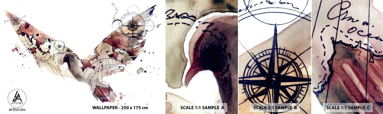 Fototapeten Muster Selbstklebend Deluxe Sticker - Ein Overhead-Wanderer - Vögel, Taube, Abstraktion - 100x30 cm