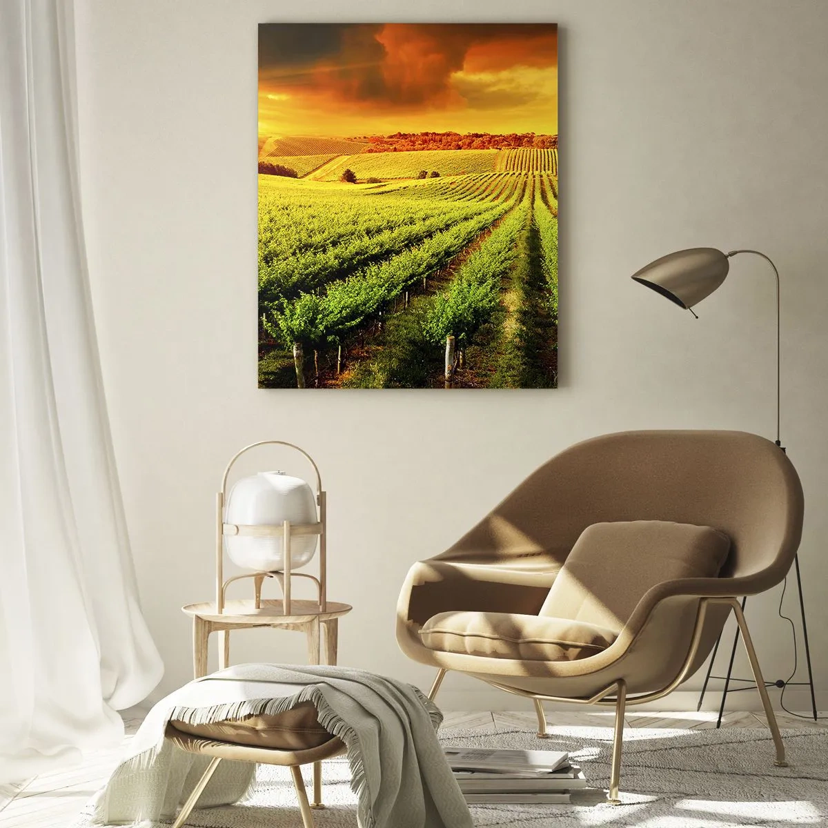 Glasbild - Bild auf glas - Goldene Weinberge, beleuchtet von den Sonnenstrahlen - 70x100cm - Unter der australischen Sonne - Moderne Wanddekoration für Wohnzimmer und Schlafzimmer ARTTOR