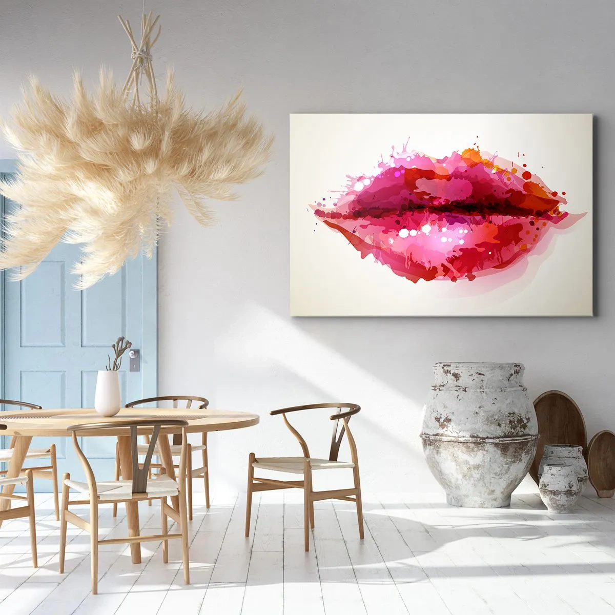Bild auf Leinwand - Leinwandbild - Abstraktes Lippenmotiv in Rosa- und Rottönen - 100x70cm - Ein rötlicher Rotton - Moderne Wanddekoration für Wohnzimmer und Schlafzimmer ARTTOR