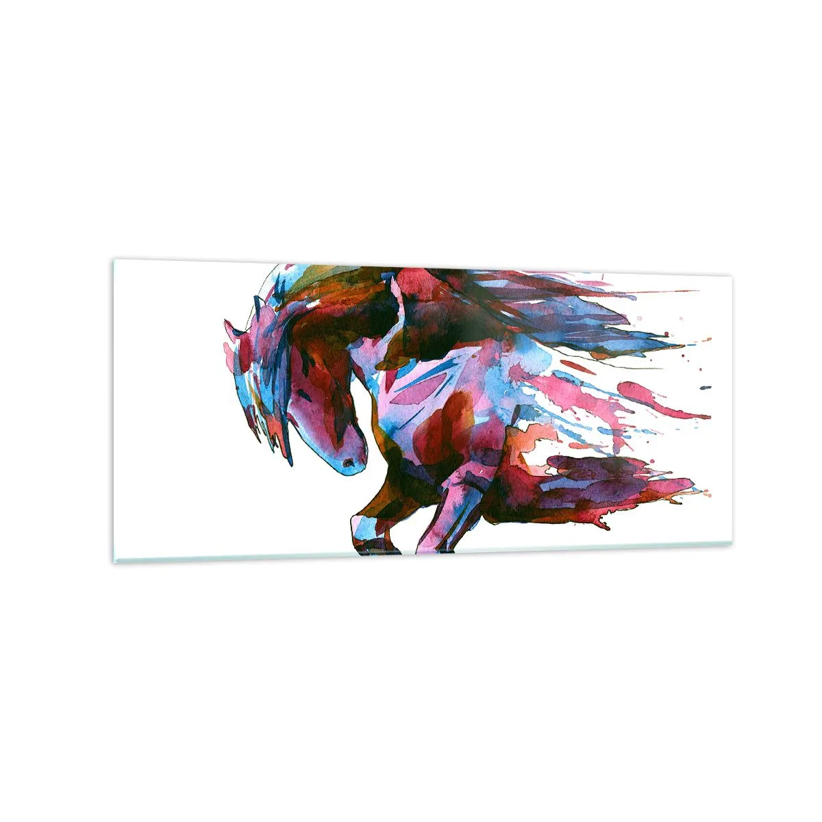 Glasbild - Bild auf glas - Ein Pferd in dynamischen abstrakten Farben symbolisiert Freiheit - 120x50cm - In Verzückung - Moderne Wanddekoration für Wohnzimmer und Schlafzimmer ARTTOR