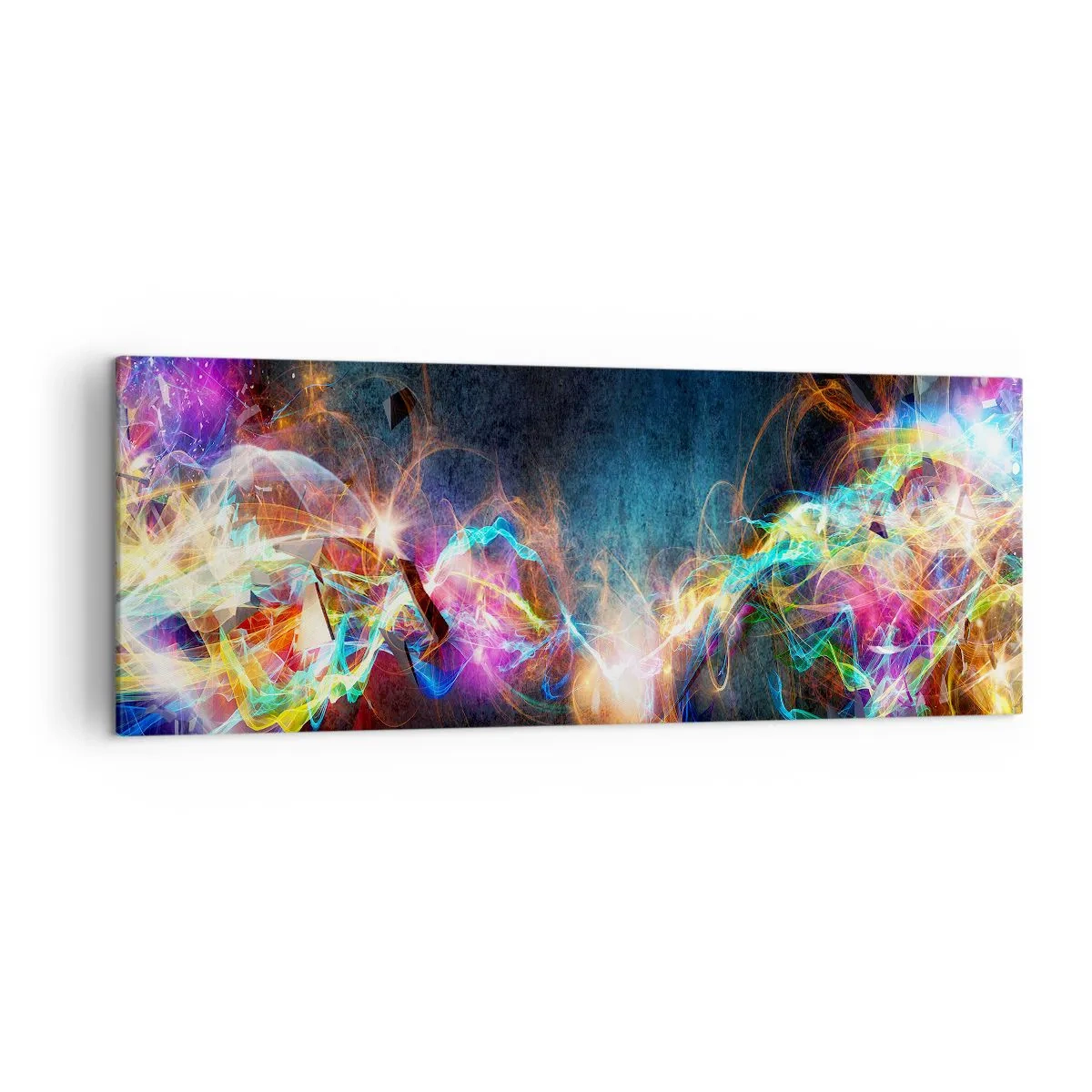 Bild auf Leinwand - Leinwandbild - Bunte Lichtblitze in einer abstrakten Komposition - 140x50cm - Freudig gegen die Dunkelheit - Moderne Wanddekoration für Wohnzimmer und Schlafzimmer ARTTOR
