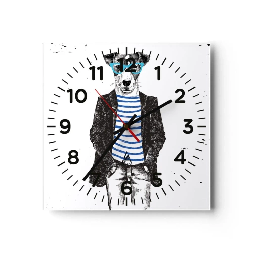 Wanduhr - Glasuhr - Auf den Charme des Hundes - 30x30 cm