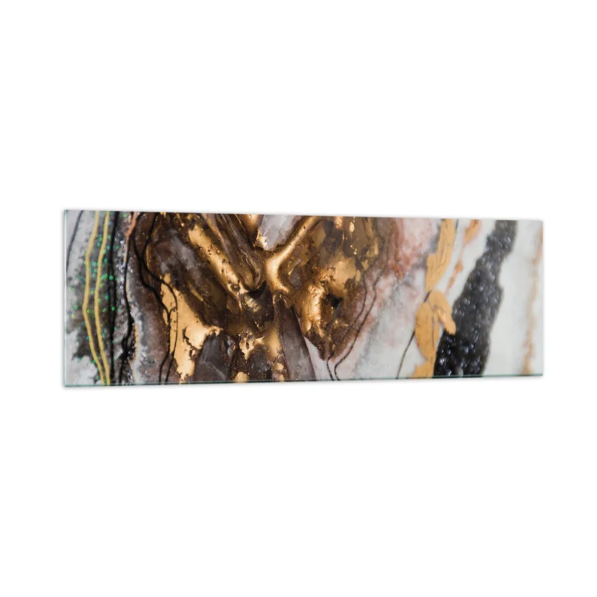 Glasbild - Bild auf glas - Abstrakte Komposition mit Elementen aus Gold und Kristallen - 160x50cm - Das Element der Erde - Moderne Wanddekoration für Wohnzimmer und Schlafzimmer ARTTOR