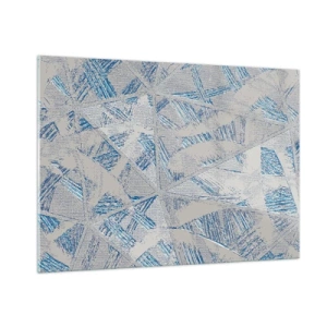 Glasbild - Bild auf glas - Geometrische Muster in Grau- und Blautönen - 100x70cm - In einem blaugrauen Labyrinth - Moderne Wanddekoration für Wohnzimmer und Schlafzimmer ARTTOR