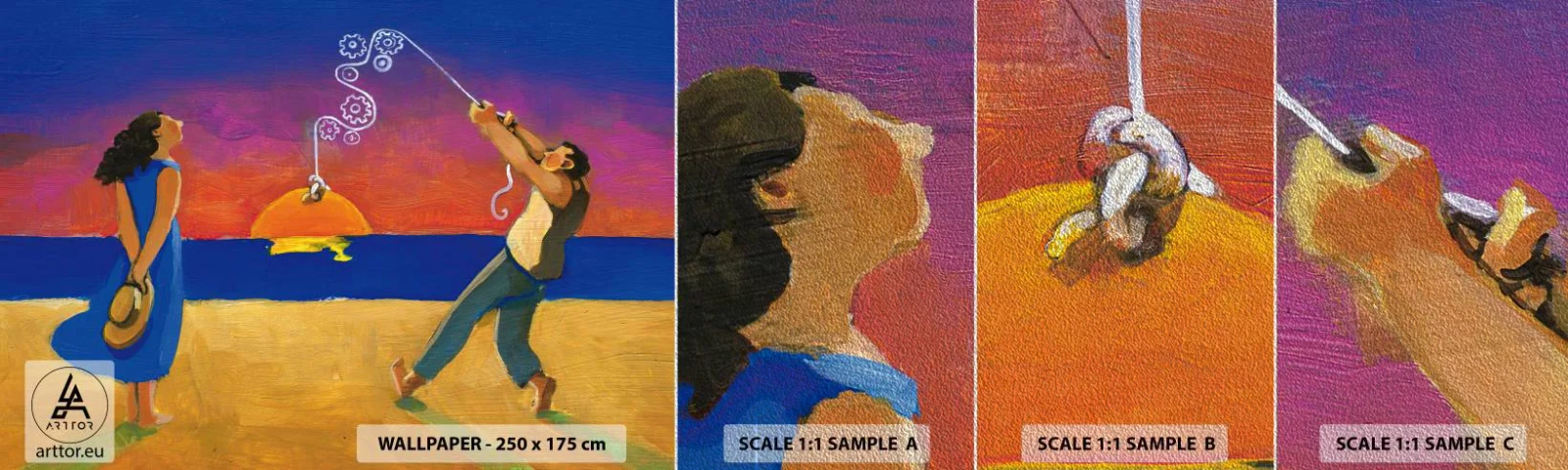 Fototapeten Muster Premium Sand - Mehr als ein Sternchen vom Himmel - Abstraktion, Frau und Mann, Malerei - 100x30 cm