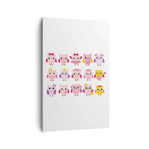 Bild auf Leinwand - Leinwandbild - Niedliche Eulen in Pastellfarben - 80x120cm - Einer ist süßer als der andere - Moderne Wanddekoration für Wohnzimmer und Schlafzimmer ARTTOR