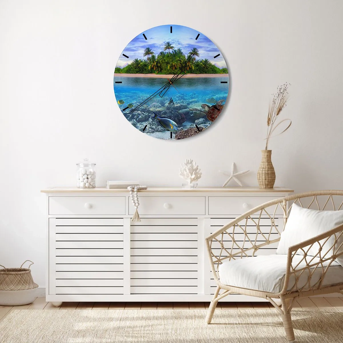 Wanduhr - Glasuhr - Heavenly Island lädt dich ein - 40x40 cm