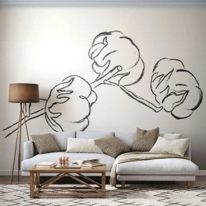 Fototapete Premium Canvas - Ein zarter Umriss eines Baumwollzweigs auf weißem Hintergrund - 100x70cm - Baumwolldaunen - Moderne Wanddekoration für Wohnzimmer und Schlafzimmer ARTTOR