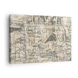 Bild auf Leinwand - Leinwandbild - Abstrakte Muster und Linien auf beigem Hintergrund - 70x50cm - Es wartet darauf, entschlüsselt zu werden - Moderne Wanddekoration für Wohnzimmer und Schlafzimmer ARTTOR