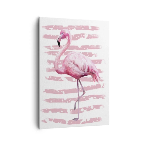Bild auf Leinwand - Leinwandbild - Flamingo auf rosa Hintergrund im minimalistischen Stil - 50x70cm - In Würde, aber in Pink - Moderne Wanddekoration für Wohnzimmer und Schlafzimmer ARTTOR